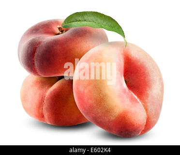 ripe fig peach with leaves isolated on white background Stock Photo