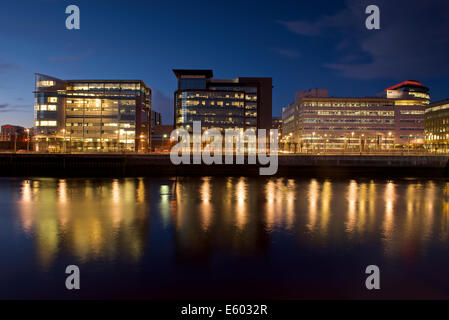 Offices at night down at Glasgow's river front Stock Photo