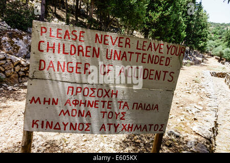 Zante, Greece - Askos Stone Park, small zoo and gardens. Warning about children unaccompanied. Stock Photo