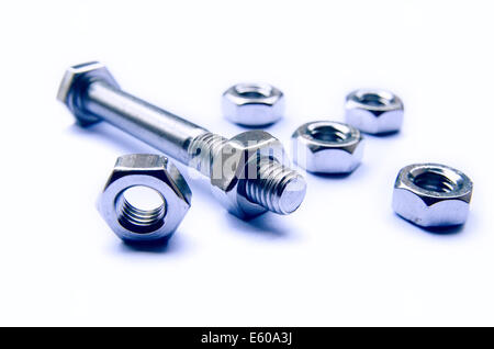 Screws And Bolts Isolated on White Background - Blue Photo Stock Photo