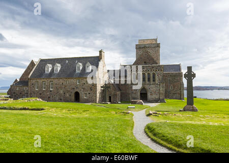 Iona Abbey is located on the Isle of Iona, just off the Isle of Mull on the West Coast of Scotland. Stock Photo