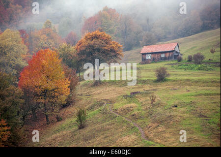 alone house in autumn mountain Stock Photo