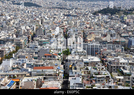 Apartment buildings aerial view densely populated eastern suburbs of the city of Athens, Greece Stock Photo