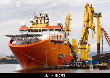 Invergordon, Scotland, UK. Edda Fjord  vessel in the Østensjø fleet  Normand Oceanic Oil rigs and service vessels have lined up in the Cromarty Firth for repair & refurbishment.  In the 1970s and 1980s nearby Nigg was known for the construction of these rigs. The yard used for this is now attempting to re-establish itself as a fabricator of large offshore wind turbines and oil rig refurbishment since being purchased by Global Energy Group.    Credit:  Mar Photographics/Alamy Live News. Stock Photo