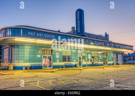 The historic Greyhound Bus Station in Jackson, Tennessee is one of the oldest bus stations in the country still in active use. Stock Photo