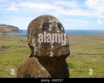 Moai statues in the quarry area of Rano Raraku, an extinct volcano on Easter Island (Isla Pasua), Chile. Stock Photo