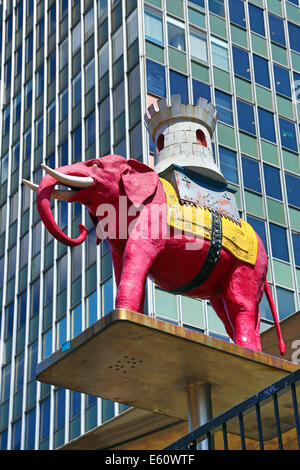 Pink elephant statue at the Elephant and Castle shopping centre in London, England Stock Photo