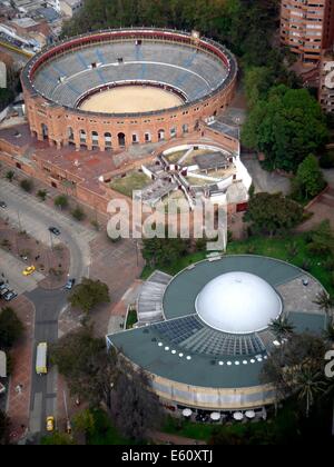 Aerial view of the Plaza de toros de Santamaría taken from the Colpatria tower in central Bogota, Colombia Stock Photo