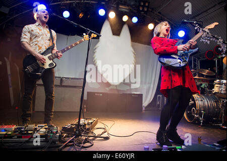 Rhydian Dafydd (L) and Ritzy Bryan (R) of The Joy Formidable performing at The Cockpit in Leeds, UK Stock Photo