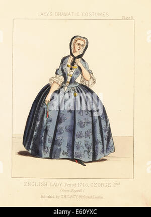 Costume of an English lady, reign of King George II, circa 1746. Stock Photo