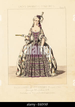 Fashionable woman's costume, reign of King George III/Louis XVI, 1780. Stock Photo