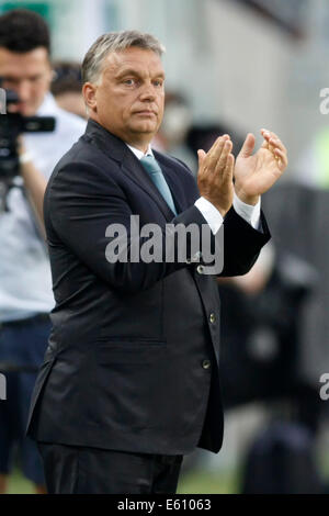 Budapest, Hungary. 10th Aug, 2014. Prime Minister, Viktor Orban during Ferencvaros vs. Chelsea stadium opening football match at Groupama Arena on August 10, 2014 in Budapest, Hungary. Credit:  Laszlo Szirtesi/Alamy Live News Stock Photo