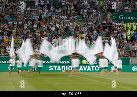 Budapest, Hungary. 10th Aug, 2014. Opening ceremony with flags during Ferencvaros vs. Chelsea stadium opening football match at Groupama Arena on August 10, 2014 in Budapest, Hungary. Credit:  Laszlo Szirtesi/Alamy Live News Stock Photo