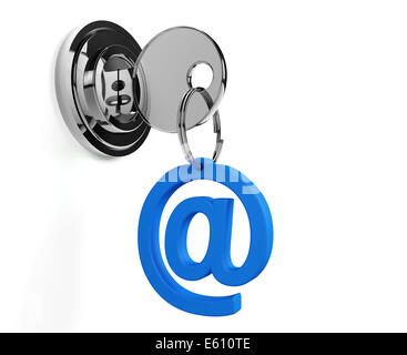 Lock with mail keyring and white background Stock Photo