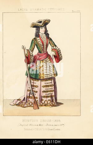 Hunting dress, reign of William and Mary, 1695. Stock Photo