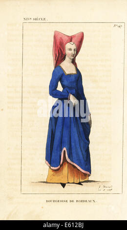 Bourgeois woman of Bordeaux, 14th century. Stock Photo