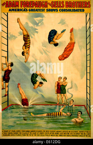 The Adam Forepaugh and Sells Brothers America's greatest shows consolidated - A troupe of pearl divers from Hawaii, Sandwich Islands ... A veritable circus of the sea.  Advertising poster, 1898 Stock Photo