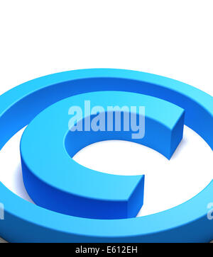 Blue Copyright symbol seen close up, white background Stock Photo