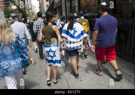 Over 10,000 Pro-Israel demonstrators gathered near the U.N. to support Israel during Israeli-Palestinian crisis, July 28, 2014. Stock Photo