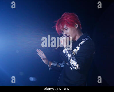 Seoul, South Korea. 9th Aug, 2014. South Korean boy band JYJ's Junsu performs during the group's concert, 'THE RETURN OF THE KING' at Jamsil stadium in Seoul, South Korea. © Lee Jae-Won/AFLO/Alamy Live News Stock Photo