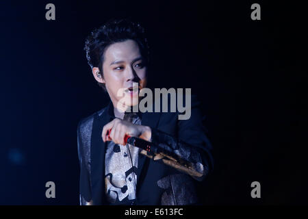 Seoul, South Korea. 9th Aug, 2014. South Korean boy band JYJ's Yuchun performs during the group's concert, 'THE RETURN OF THE KING' at Jamsil stadium in Seoul, South Korea. © Lee Jae-Won/AFLO/Alamy Live News Stock Photo