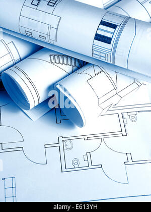 Architectural background with blueprints Stock Photo