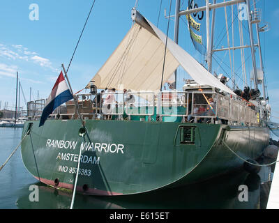 PULA, CROATIA - JULY 23, 2014: Greenpeace's vessel the 'Rainbow Warrior III' at the Port of Pula. Stock Photo