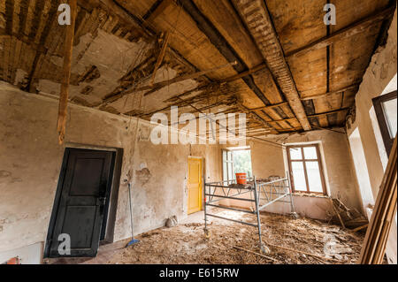 Dead floor of a ceiling in need of renovations, old school building from the early 19th century Stock Photo