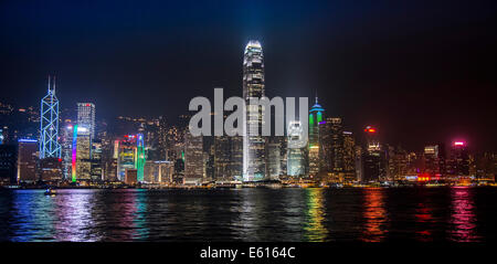 Skyline with the Bank of China skyscraper and the Two International Finance Centre skyscraper, 2IFC, at night, Hong Kong Island Stock Photo