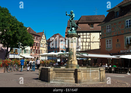 Fontaine Schwendi fountain on Koifhüs Square, Place de l'ancienne douane, Colmar, Alsace, France Stock Photo