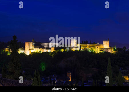 The Alhambra seen from the Albayzín hill, San Pedro, Granada, Andalusia, Spain Stock Photo