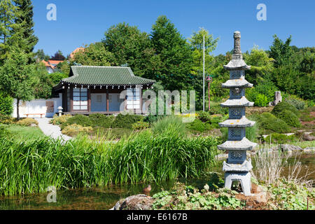 Traditional tea house and pagoda in the Japanese Garden, Bonndorf, Black Forest, Baden-Württemberg, Germany Stock Photo