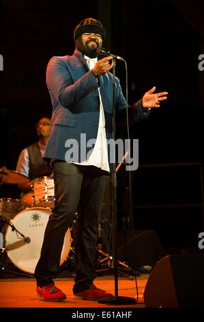 Gregory Porter American jazz singer songwriter performing on stage at Brecon Jazz Festival 2014 Stock Photo