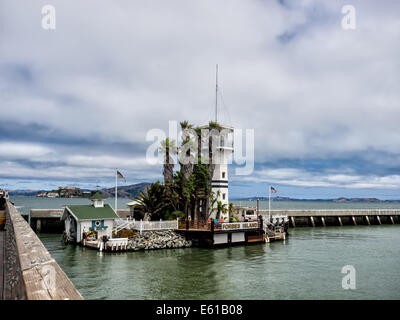 Pier 39 with Forbes Island in San Francisco, USA Stock Photo