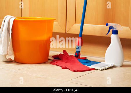 House cleaning with the mop Stock Photo