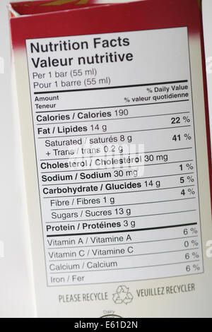 food label nutrition facts content Stock Photo