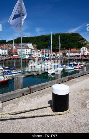 The Old Harbour and Castle Hill from Vincents Pier Scarborough North Yorkshire England Stock Photo