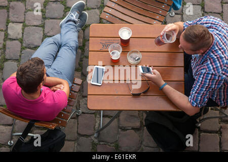 Naplavka is a promenade along the Vltava River, a meeting place and a lot of space for leisure activities Prague, Czech Republic Stock Photo