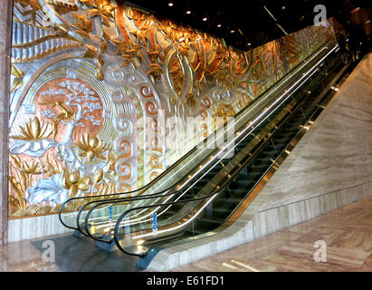 fresco in hall of Ritz Carlton hotel Pudong Shanghai China Stock Photo
