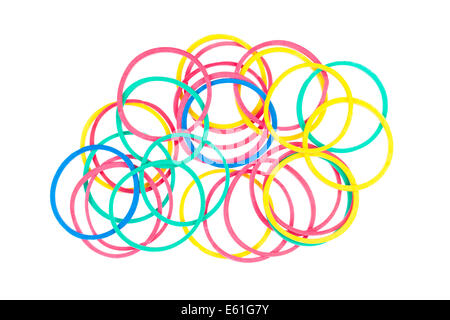 Colourful elastic bands on a white background. Stock Photo