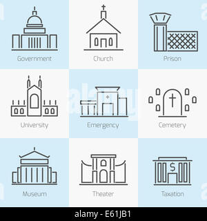 Set of government buildings icons Stock Photo