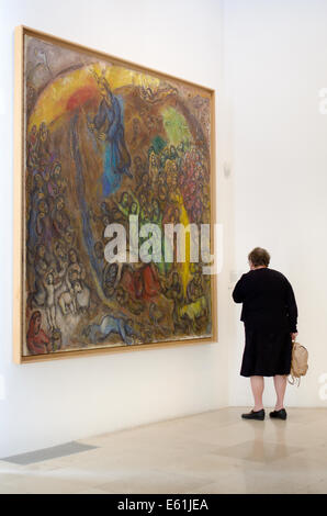 Visitor Admires a Noah's Ark Painting in the Marc Chagall Museum Nice France Stock Photo