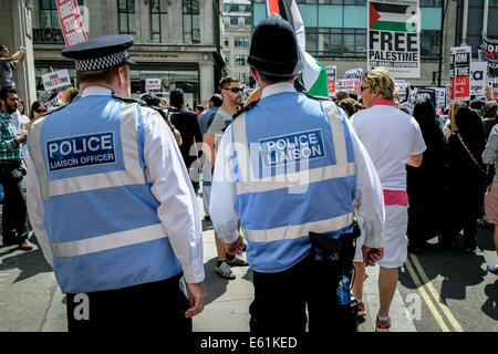 Two Police Liaison Officers on duty at a demonstration in London.