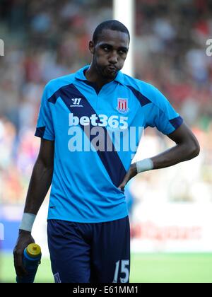 Freiburg, Germany. 09th Aug, 2014. Stoke's Steven N'Zonzi walks over the field during the soccer test match between SC Freiburg and Stoke City F.C. in Freiburg, Germany, 09 August 2014. Photo: Achim Keller/dpa/Alamy Live News Stock Photo