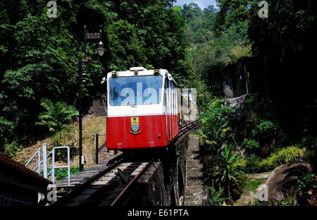 PENANG, MALAYSIA:   Penang Hill Funicular train makes its way along a single track to the summit at 2,730 feet  * Stock Photo