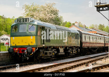 A Type 2 diesel green locomotive sitting in the station at Buckfastleigh Stock Photo
