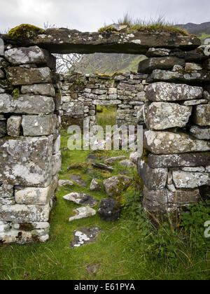 Stone doorway of ruined croft building, Boreraig, Isle of Skye, Scotland, UK Stock Photo