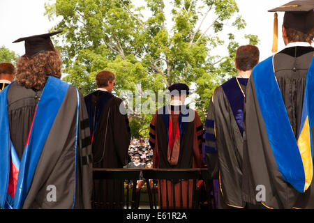 Faculty and dignitaries line up on stage for the graduation ceremony  at Williams College  in Williamstown, MA. Stock Photo