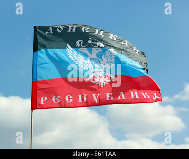 Donetsk Republic  Flag on background the sky Stock Photo