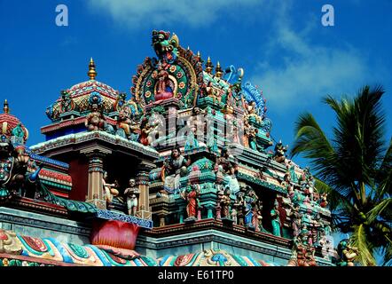 PENANG, MALAYSIA: The roof covered with carved, colourful figures and deities atop the Hindu Temple on the summit of Penang Hill Stock Photo